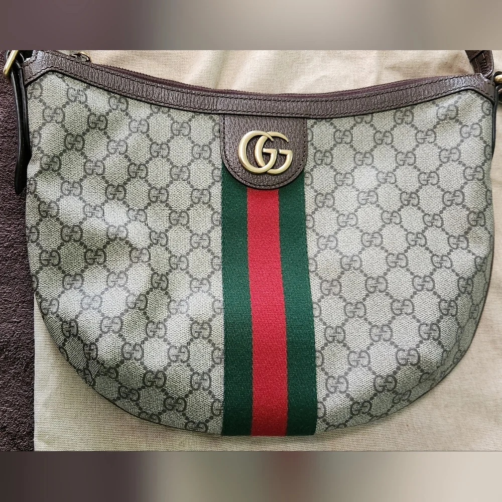Gucci Ophidia GG Patterned Bag W/Red & Green Stripe 13X9 - Picture 2 of 16